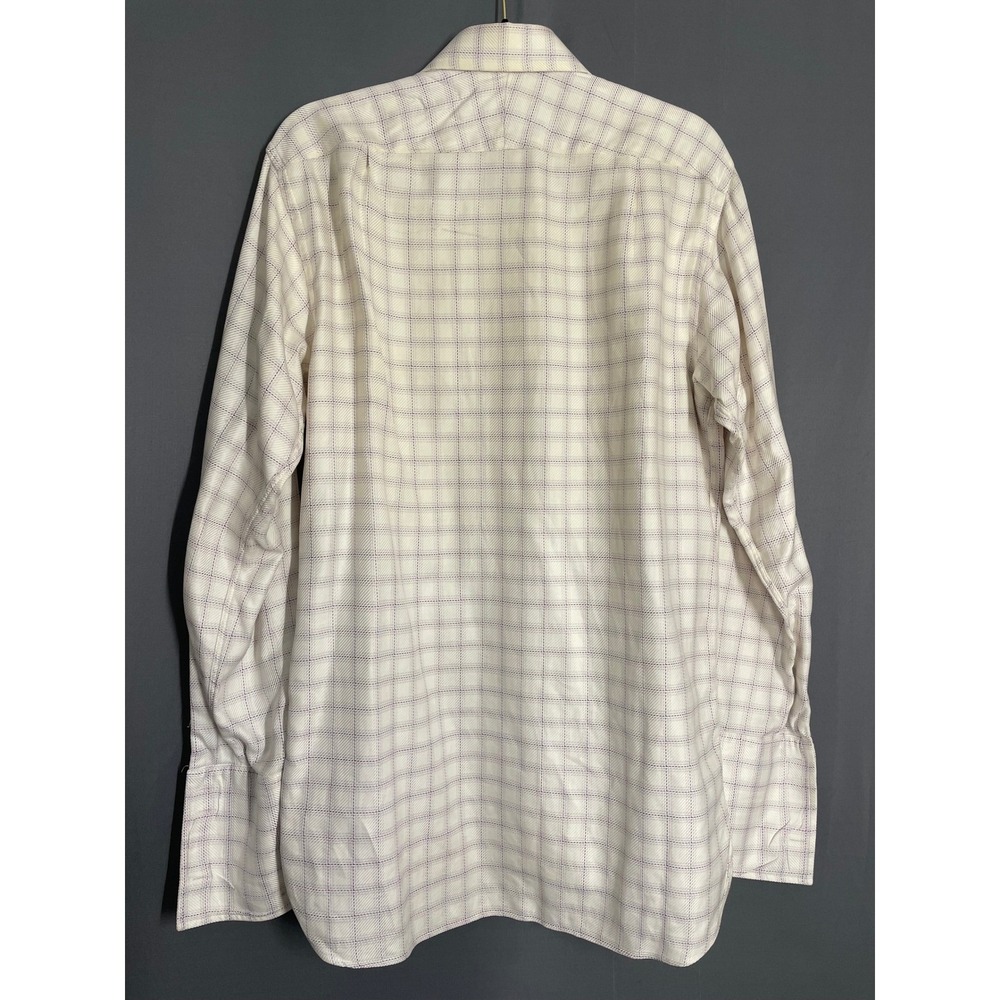 Thomas Pink Mens Cream Royal Twill Grid Check French Cuff Dress Shirt Sz 15 33.5 - Picture 7 of 10